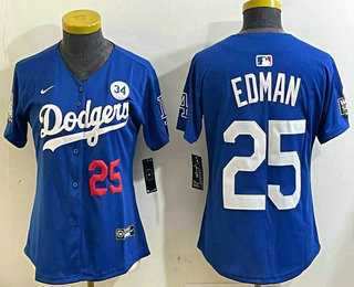 Women%27s Los Angeles Dodgers #25 Tommy Edman Number Blue 2024 World Series With Fernando 34 Fashion Limited Stitched Jersey